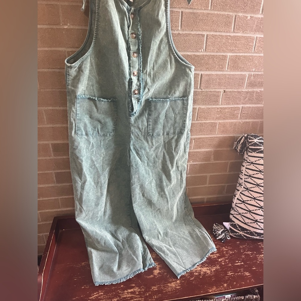 Umgee Teal Button-Front Jumpsuit - Picture 3 of 4